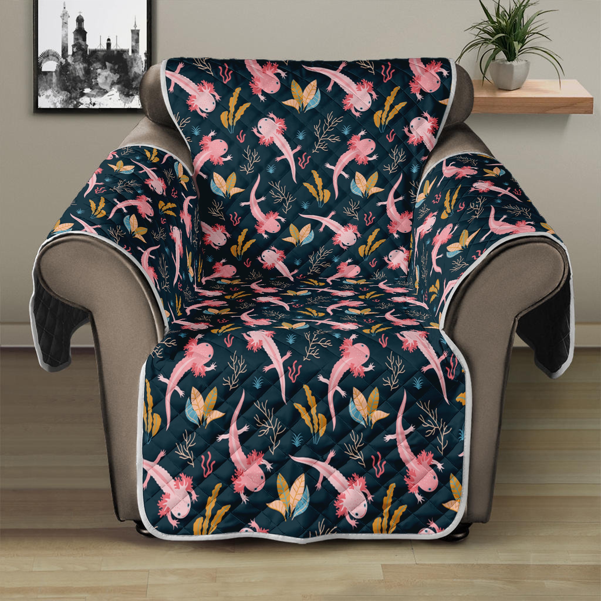 Pink Axolotl Pattern Print Recliner Protector