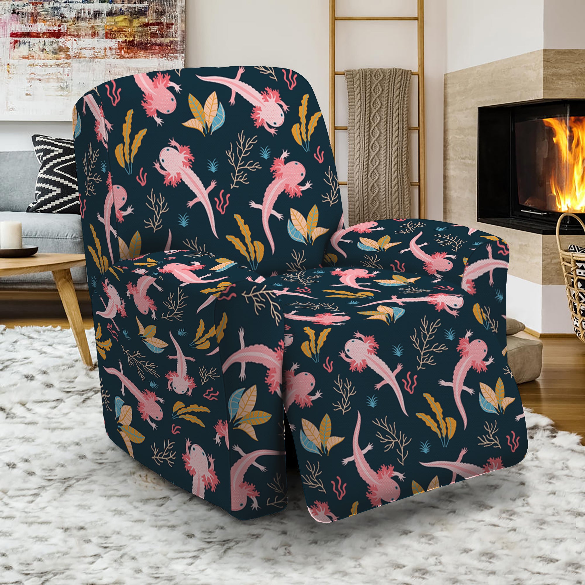 Pink Axolotl Pattern Print Recliner Slipcover