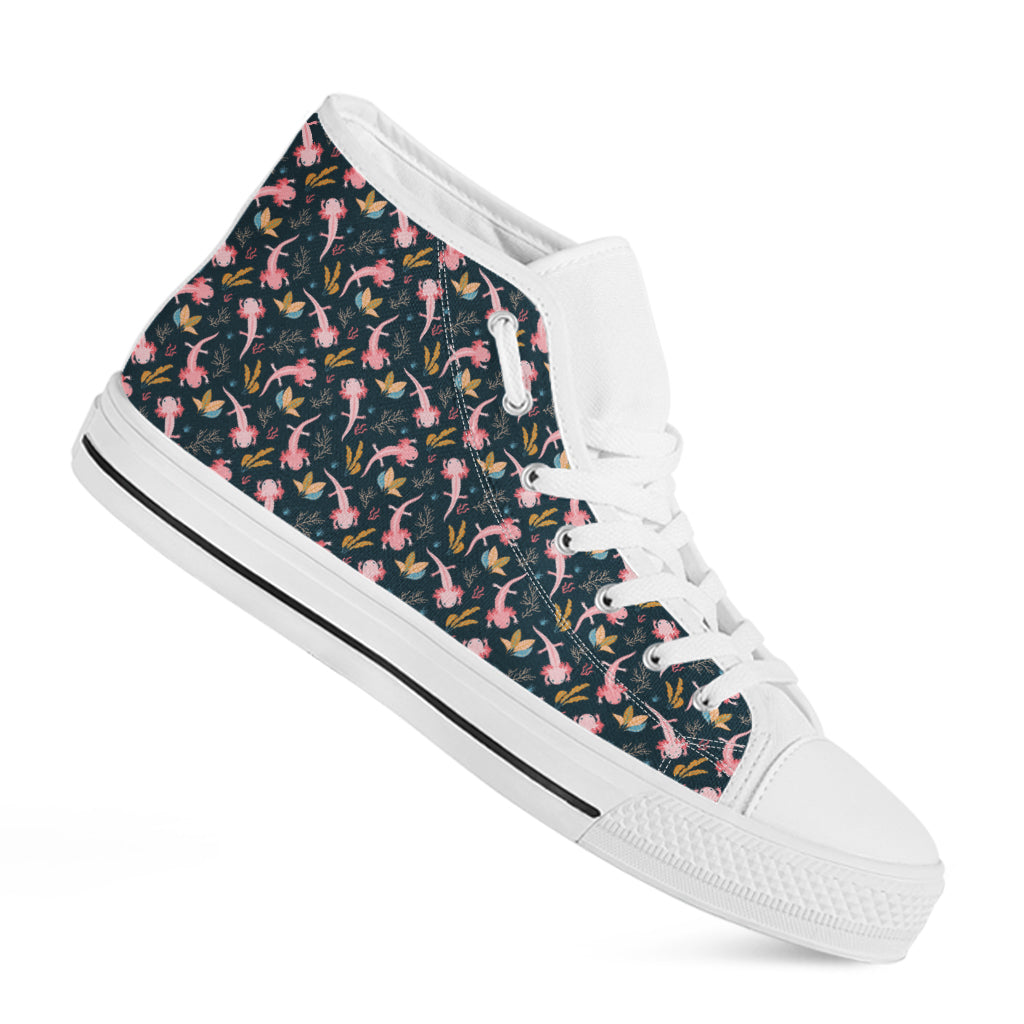 Pink Axolotl Pattern Print White High Top Shoes