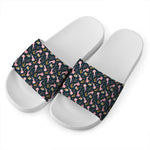 Pink Axolotl Pattern Print White Slide Sandals