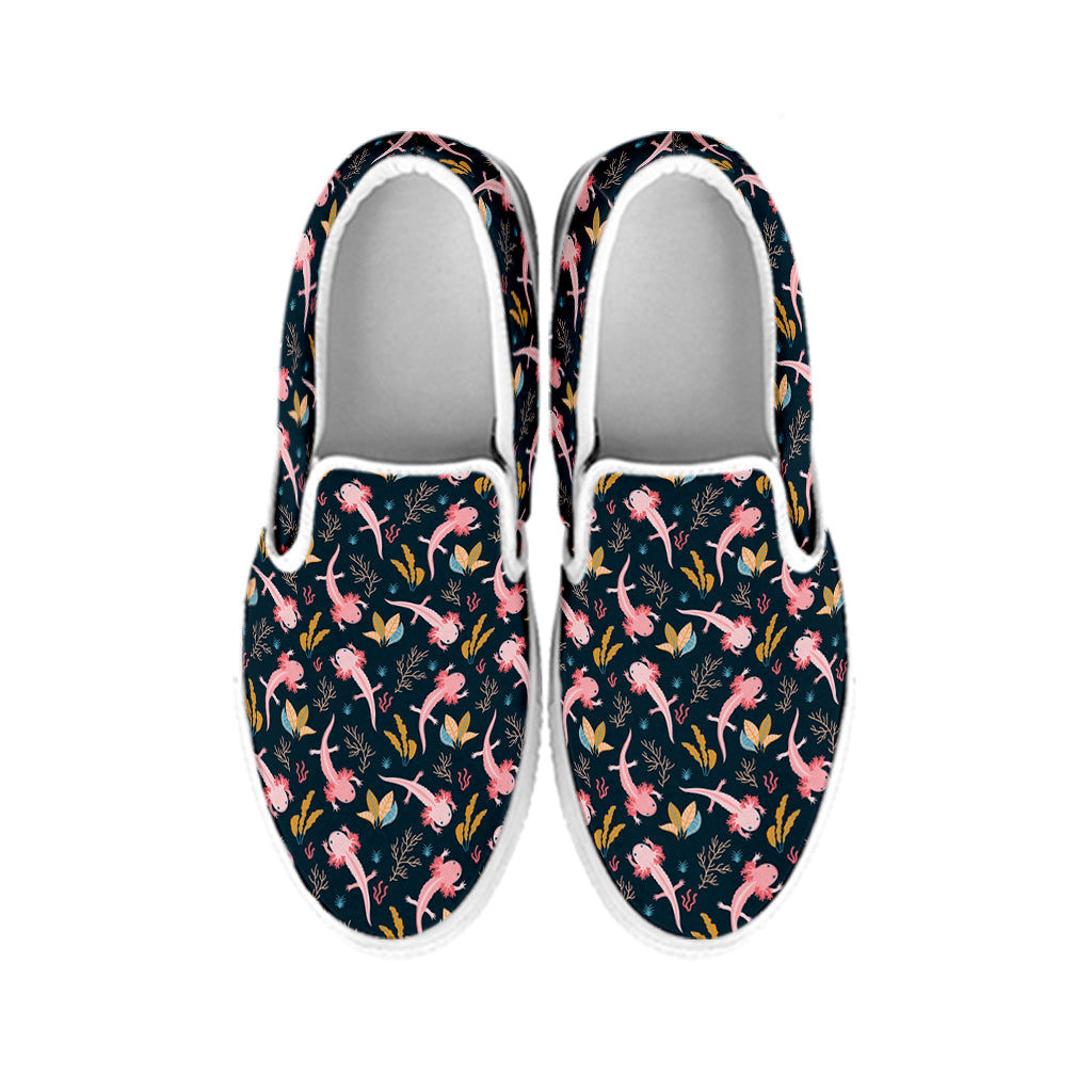 Pink Axolotl Pattern Print White Slip On Shoes