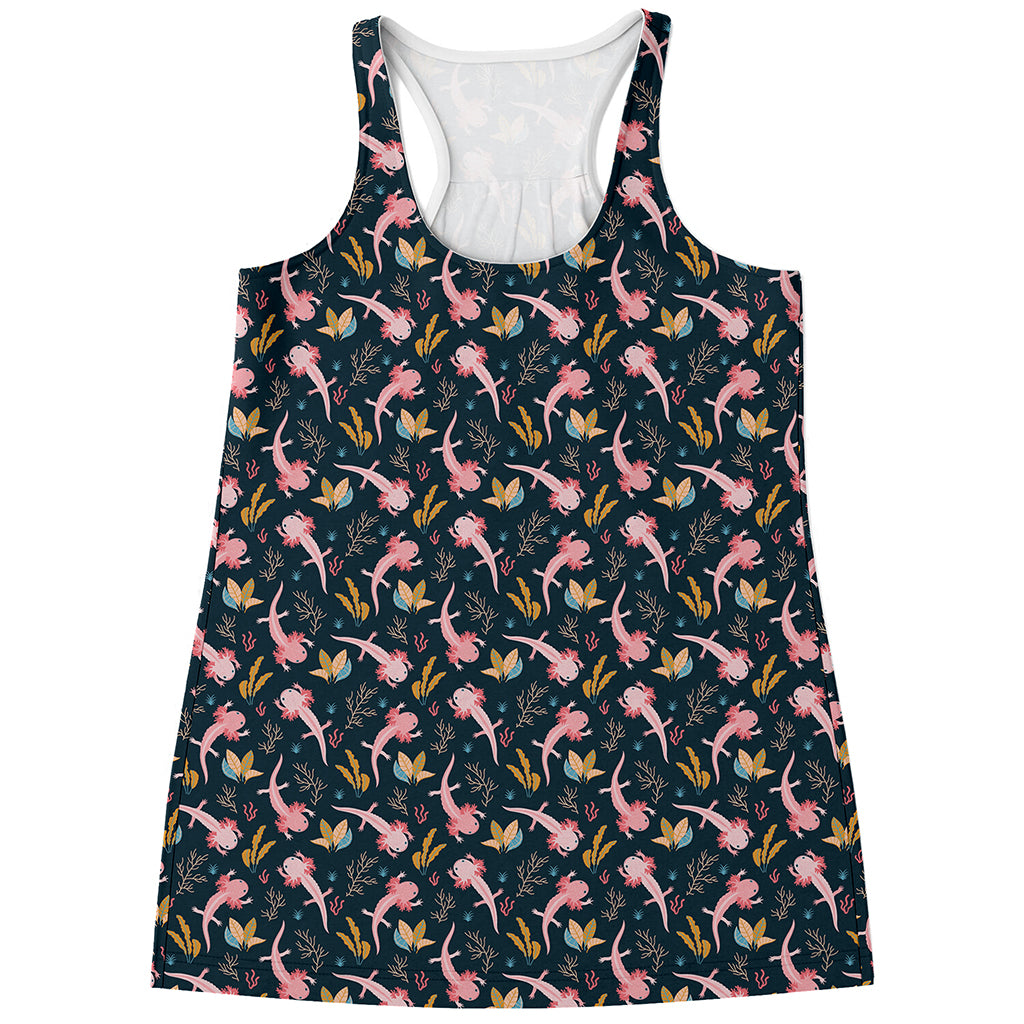 Pink Axolotl Pattern Print Women's Racerback Tank Top