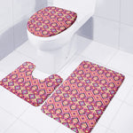 Pink Aztec Geometric Ethnic Pattern Print 3 Piece Bath Mat Set