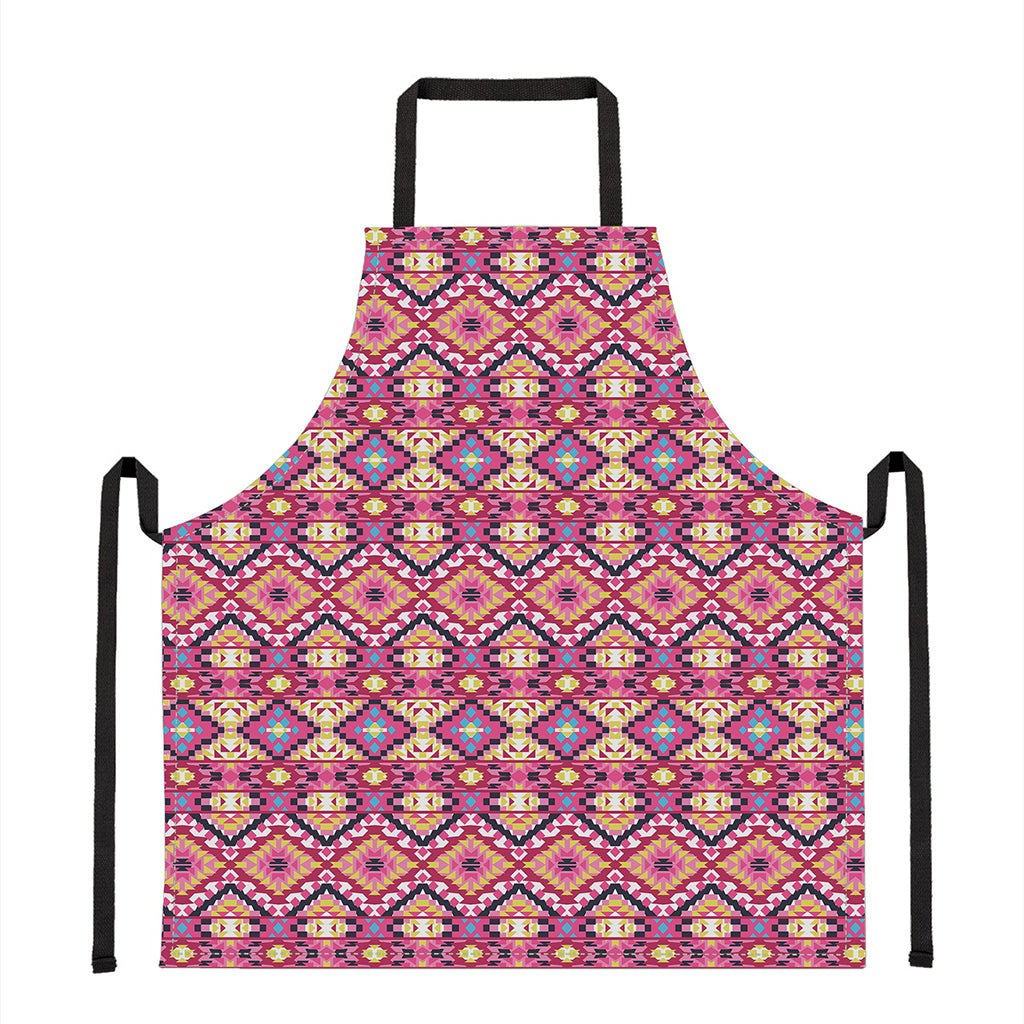 Pink Aztec Geometric Ethnic Pattern Print Apron