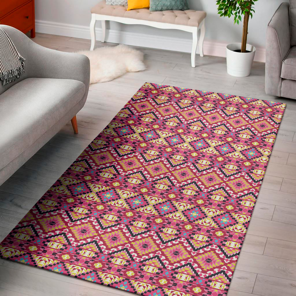 Pink Aztec Geometric Ethnic Pattern Print Area Rug