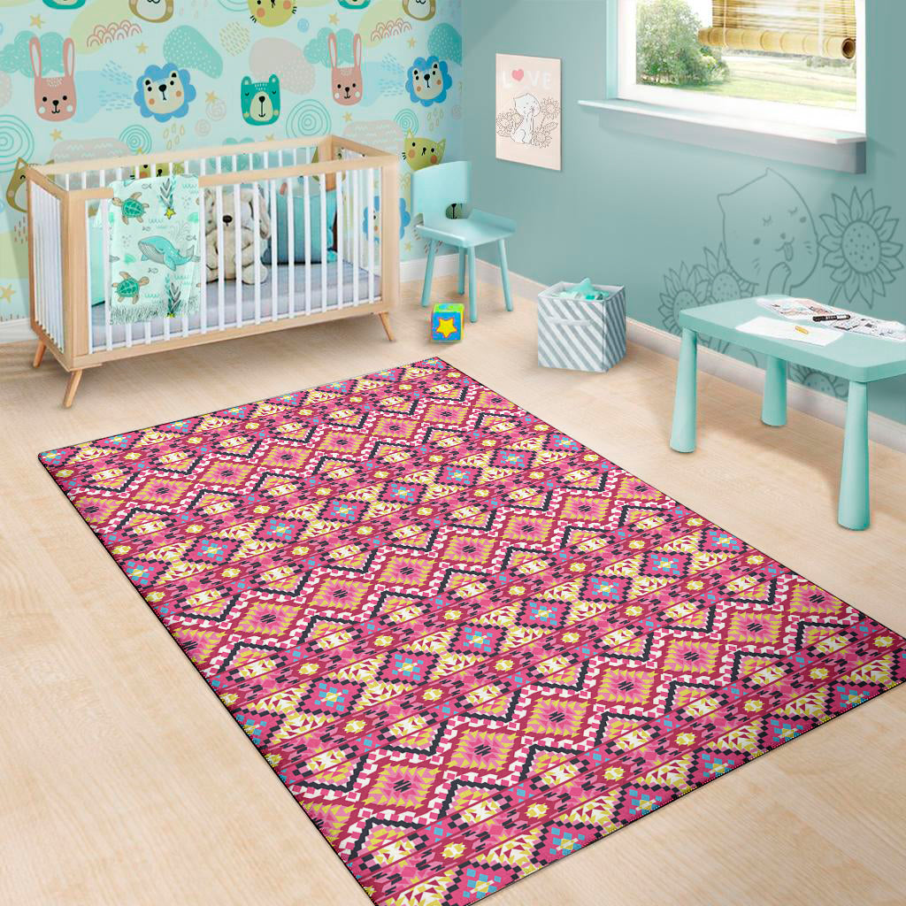 Pink Aztec Geometric Ethnic Pattern Print Area Rug
