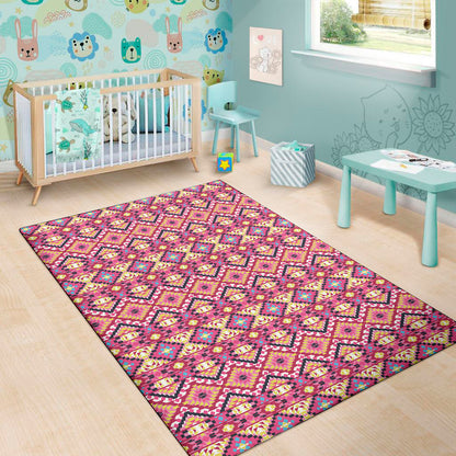 Pink Aztec Geometric Ethnic Pattern Print Area Rug
