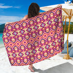 Pink Aztec Geometric Ethnic Pattern Print Beach Sarong Wrap