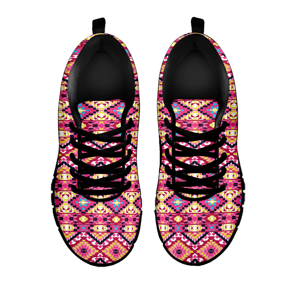 Pink Aztec Geometric Ethnic Pattern Print Black Sneakers