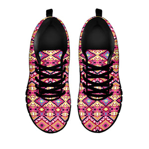 Pink Aztec Geometric Ethnic Pattern Print Black Sneakers