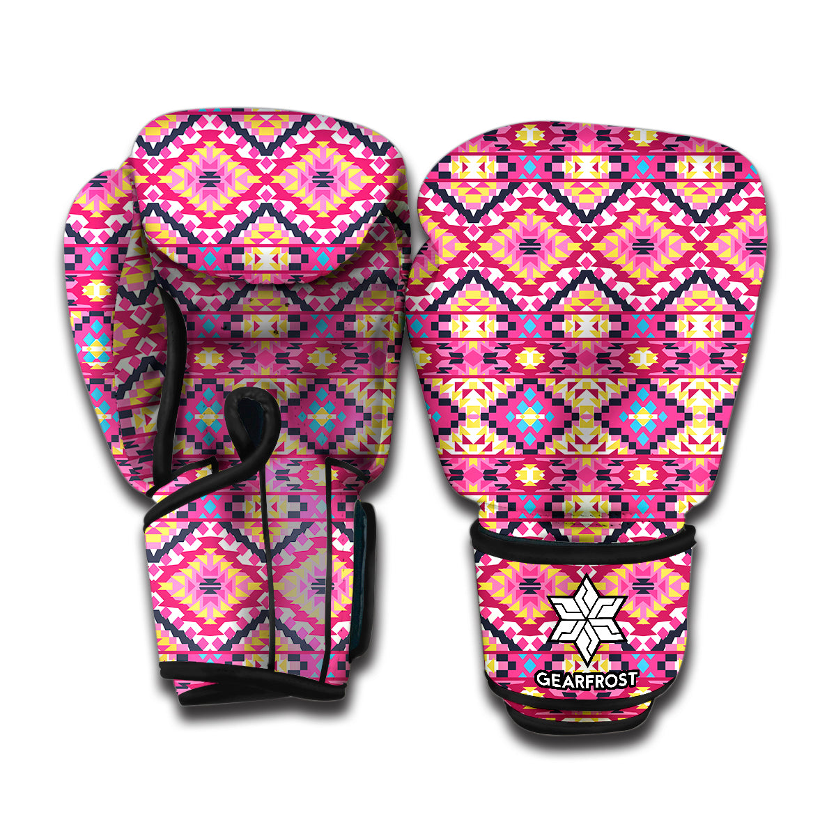Pink Aztec Geometric Ethnic Pattern Print Boxing Gloves