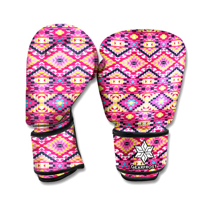 Pink Aztec Geometric Ethnic Pattern Print Boxing Gloves