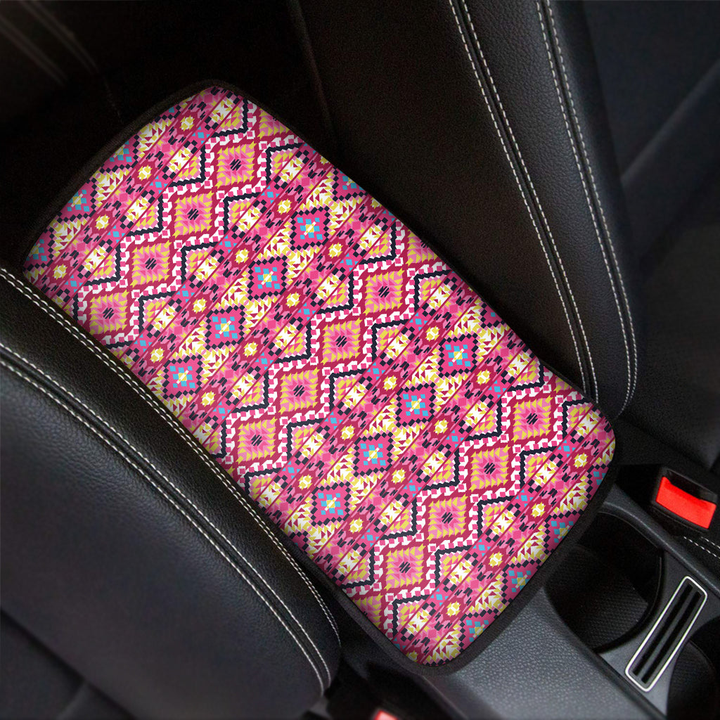 Pink Aztec Geometric Ethnic Pattern Print Car Center Console Cover