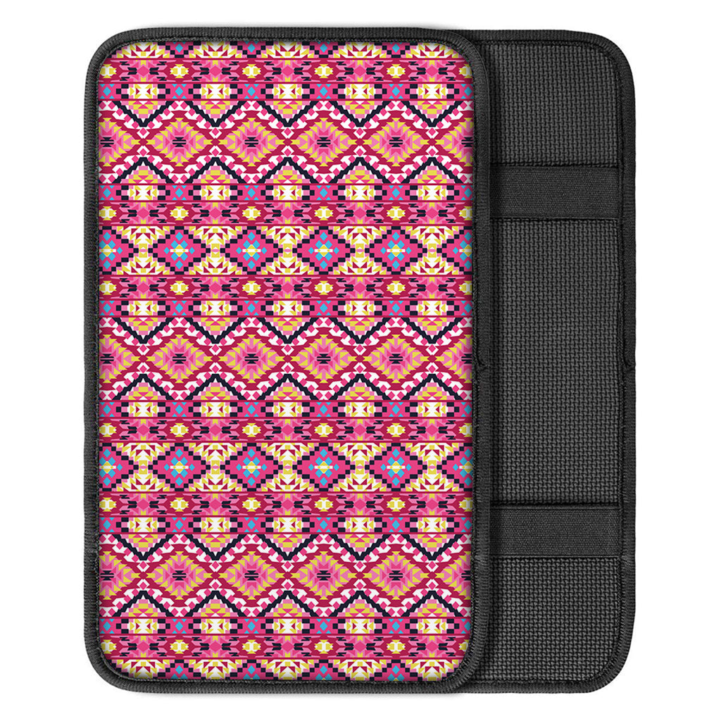 Pink Aztec Geometric Ethnic Pattern Print Car Center Console Cover