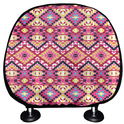 Pink Aztec Geometric Ethnic Pattern Print Car Headrest Covers