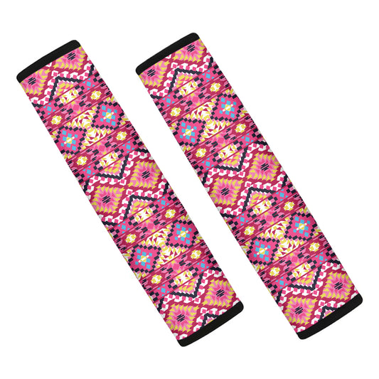 Pink Aztec Geometric Ethnic Pattern Print Car Seat Belt Covers