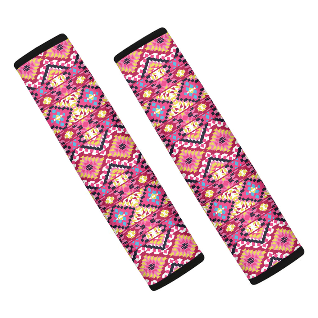 Pink Aztec Geometric Ethnic Pattern Print Car Seat Belt Covers