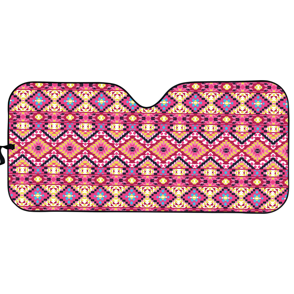 Pink Aztec Geometric Ethnic Pattern Print Car Sun Shade