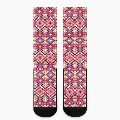 Pink Aztec Geometric Ethnic Pattern Print Crew Socks