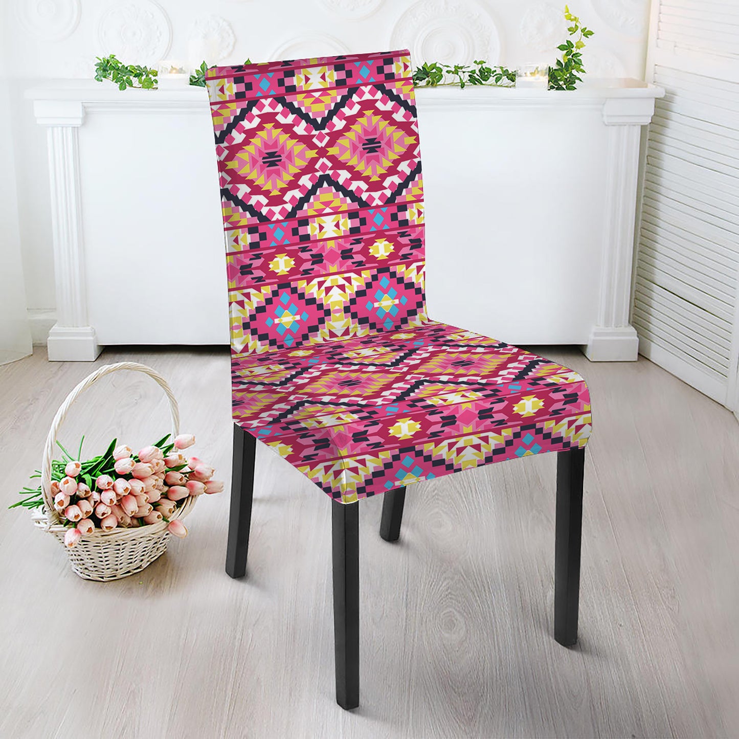 Pink Aztec Geometric Ethnic Pattern Print Dining Chair Slipcover