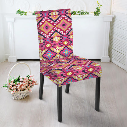 Pink Aztec Geometric Ethnic Pattern Print Dining Chair Slipcover