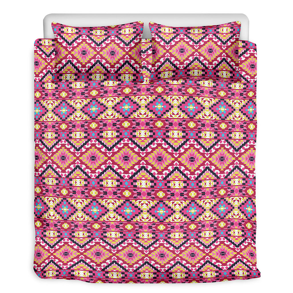 Pink Aztec Geometric Ethnic Pattern Print Duvet Cover Bedding Set