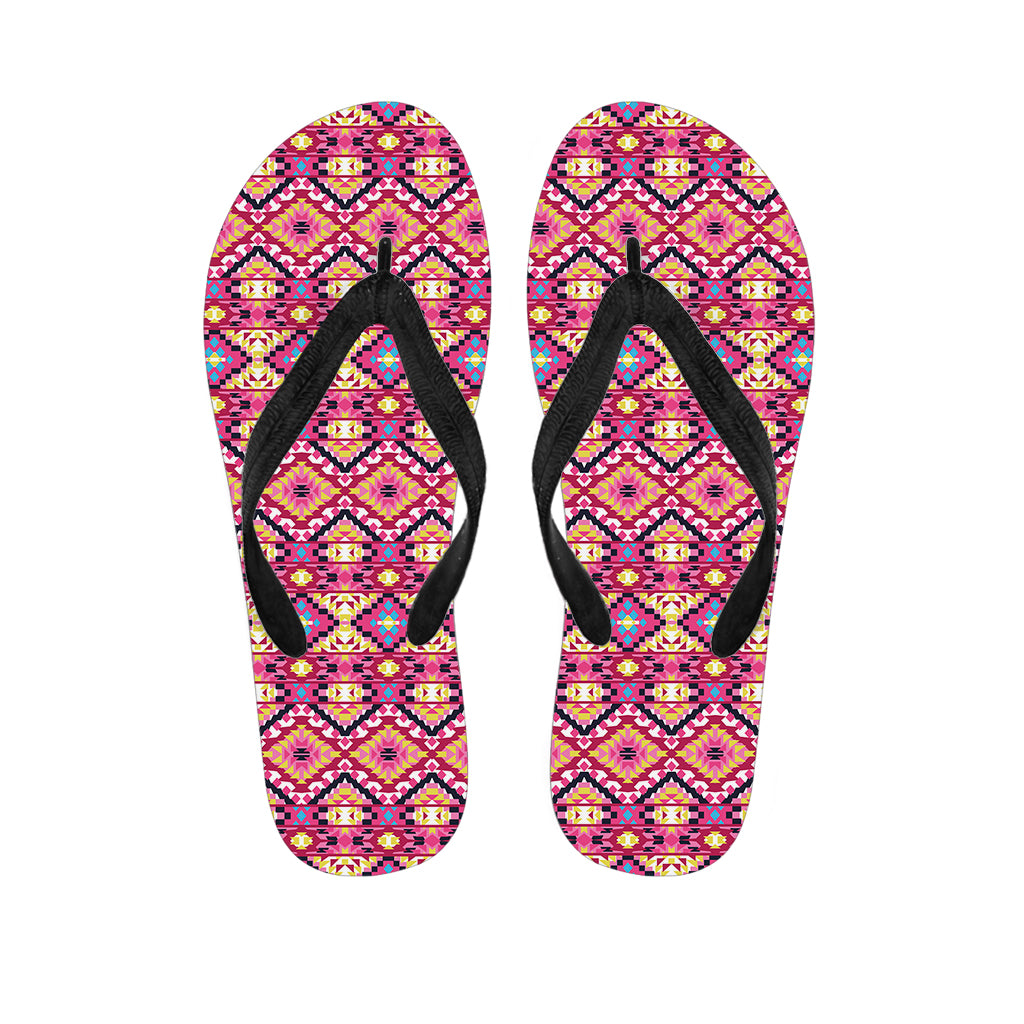 Pink Aztec Geometric Ethnic Pattern Print Flip Flops