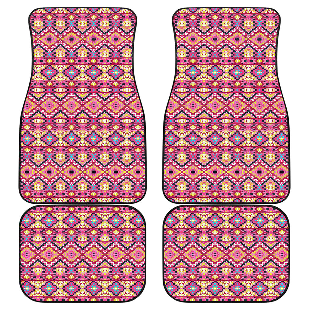 Pink Aztec Geometric Ethnic Pattern Print Front and Back Car Floor Mats