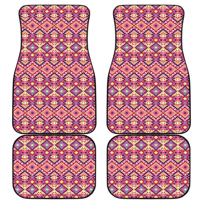 Pink Aztec Geometric Ethnic Pattern Print Front and Back Car Floor Mats