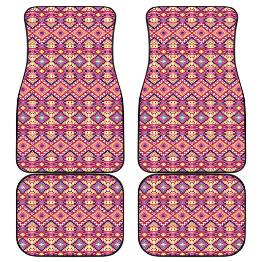 Pink Aztec Geometric Ethnic Pattern Print Front and Back Car Floor Mats