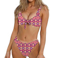 Pink Aztec Geometric Pattern Print Front Bow Tie Bikini