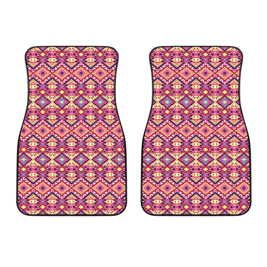 Pink Aztec Geometric Ethnic Pattern Print Front Car Floor Mats