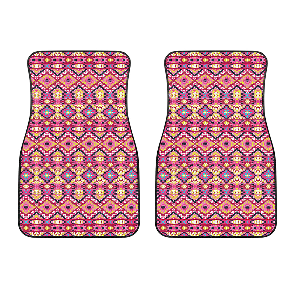 Pink Aztec Geometric Ethnic Pattern Print Front Car Floor Mats