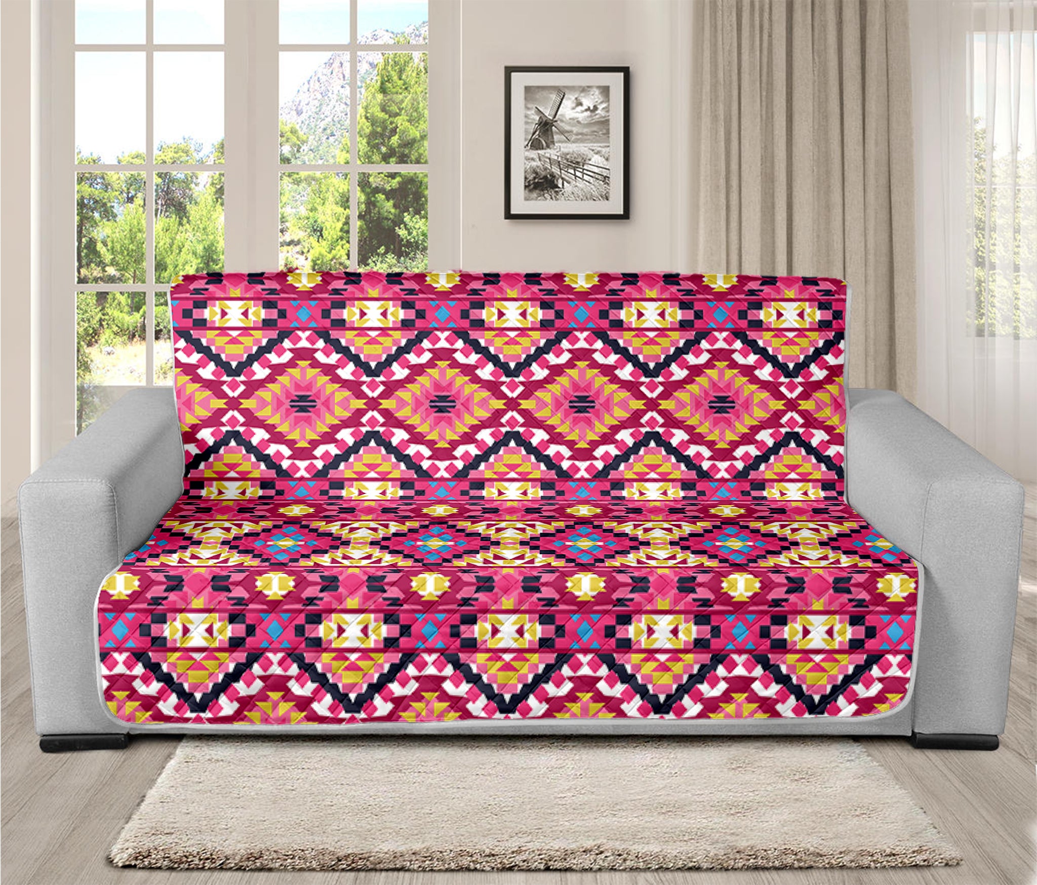 Pink Aztec Geometric Ethnic Pattern Print Futon Protector