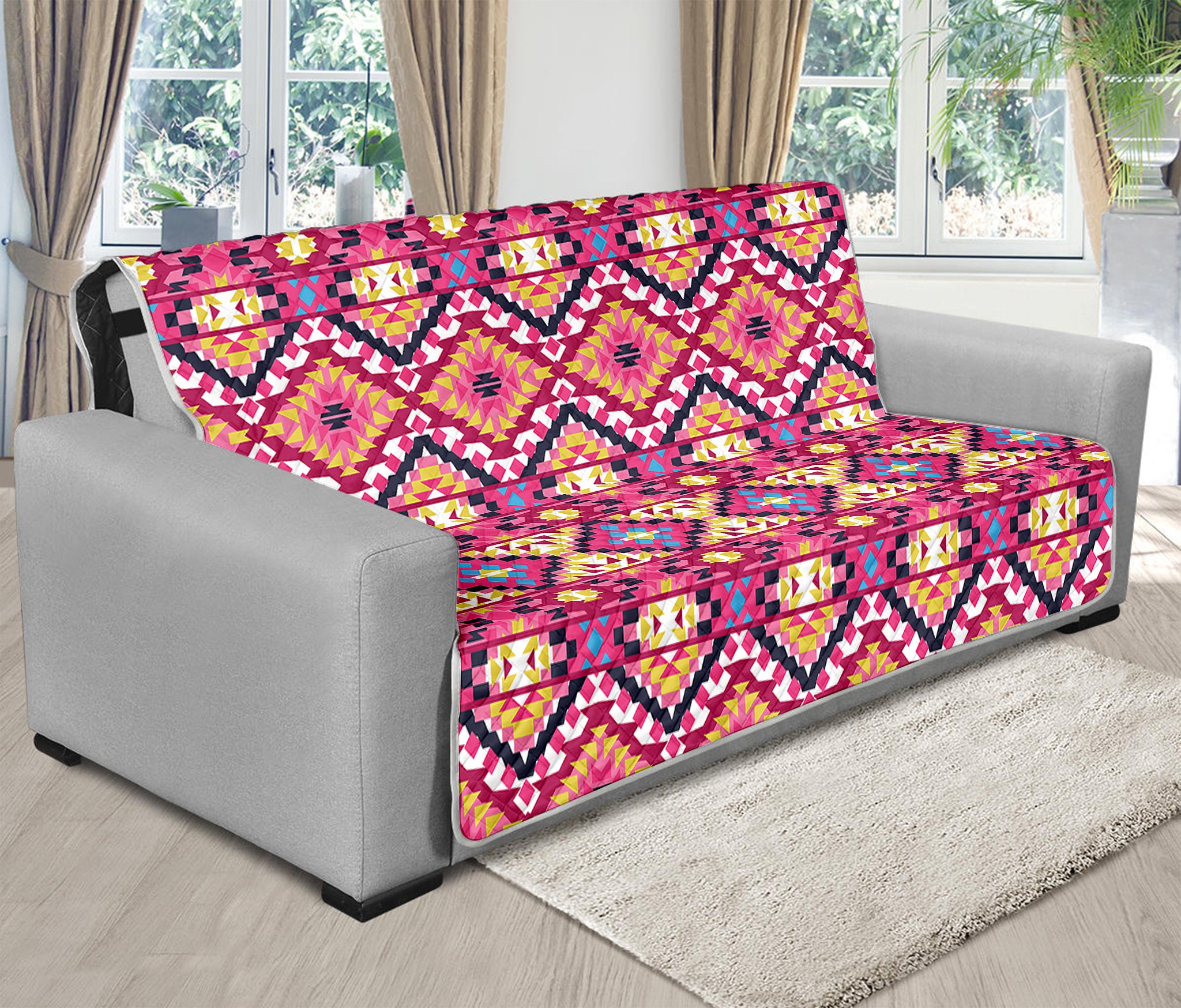 Pink Aztec Geometric Ethnic Pattern Print Futon Protector