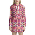 Pink Aztec Geometric Pattern Print Pullover Hoodie Dress