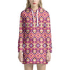 Pink Aztec Geometric Ethnic Pattern Print Hoodie Dress