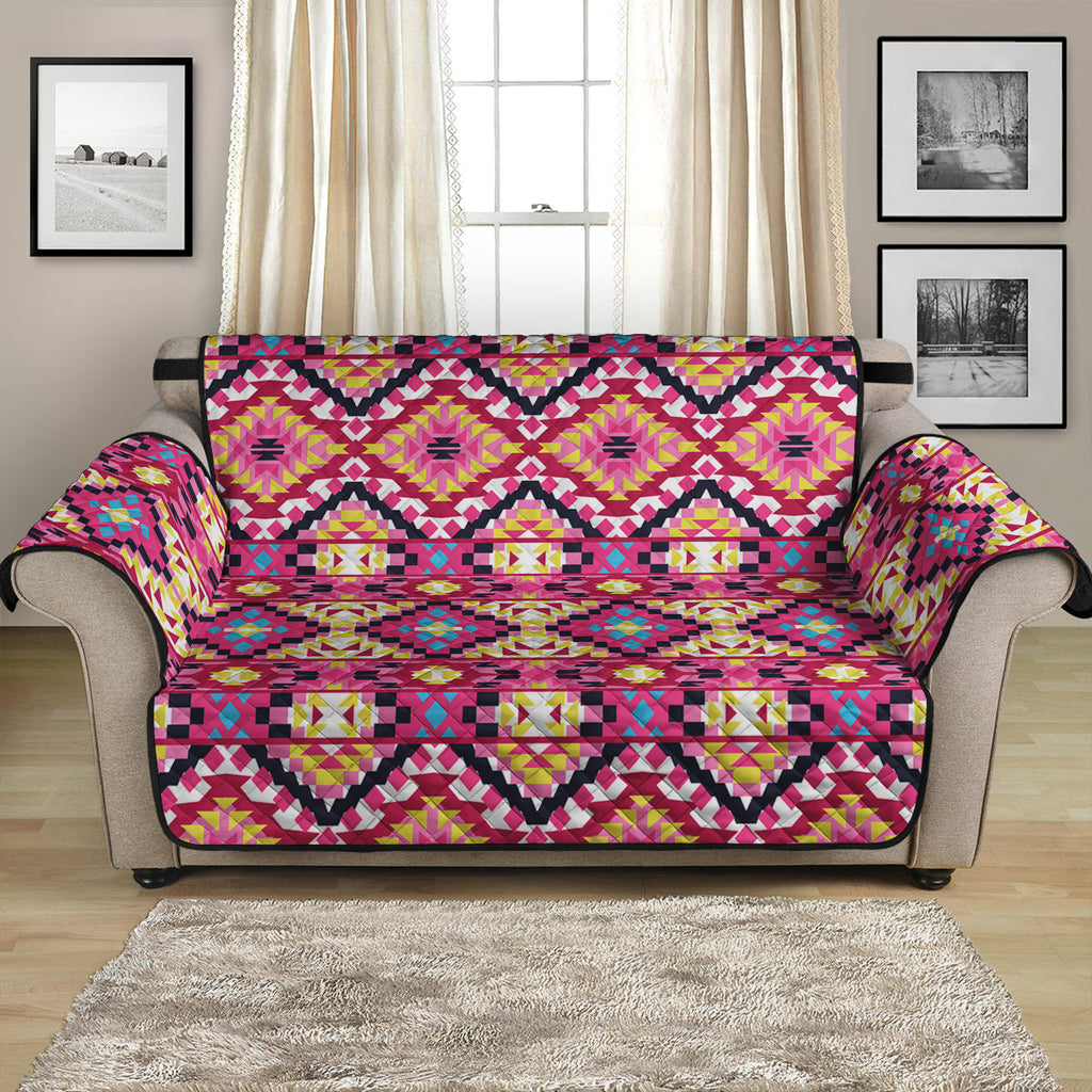 Pink Aztec Geometric Ethnic Pattern Print Loveseat Protector