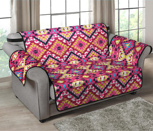 Pink Aztec Geometric Ethnic Pattern Print Loveseat Protector