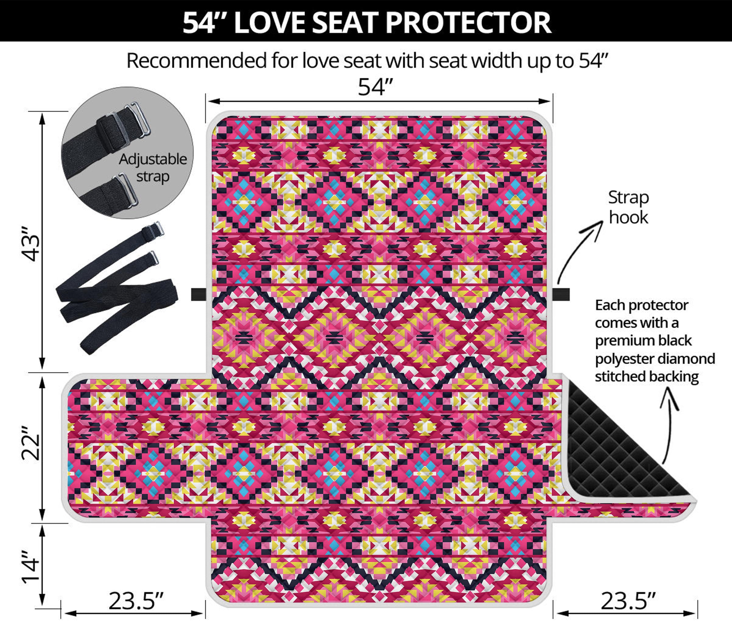 Pink Aztec Geometric Ethnic Pattern Print Loveseat Protector