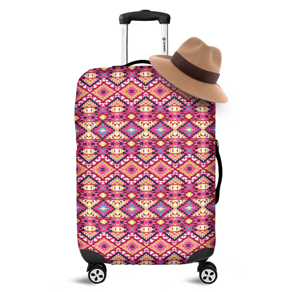 Pink Aztec Geometric Ethnic Pattern Print Luggage Cover