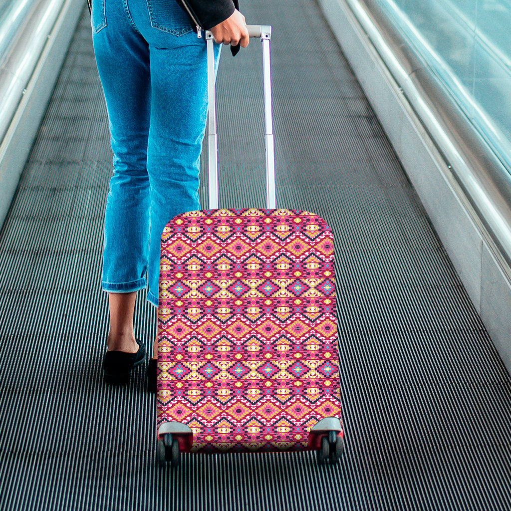 Pink Aztec Geometric Ethnic Pattern Print Luggage Cover