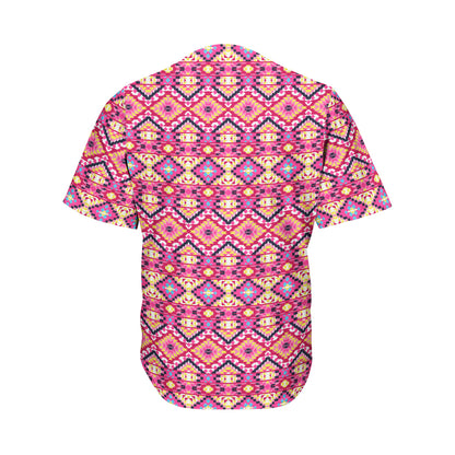 Pink Aztec Geometric Ethnic Pattern Print Men's Baseball Jersey