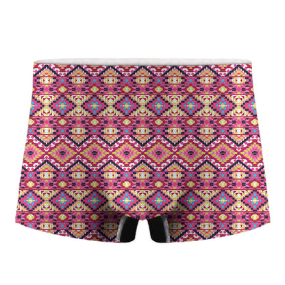 Pink Aztec Geometric Ethnic Pattern Print Men's Boxer Briefs