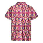 Pink Aztec Geometric Ethnic Pattern Print Men's Short Sleeve Shirt