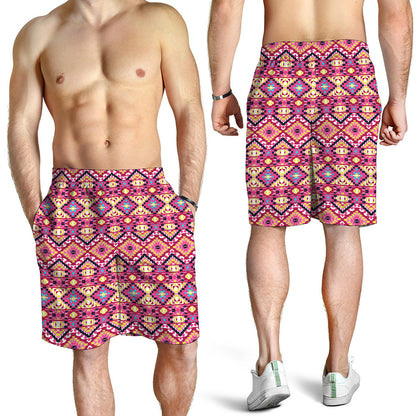 Pink Aztec Geometric Ethnic Pattern Print Men's Shorts