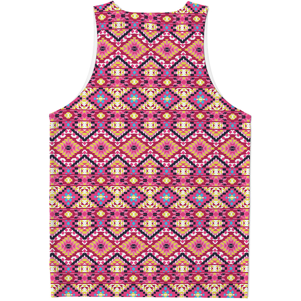 Pink Aztec Geometric Ethnic Pattern Print Men's Tank Top