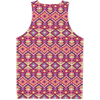 Pink Aztec Geometric Ethnic Pattern Print Men's Tank Top