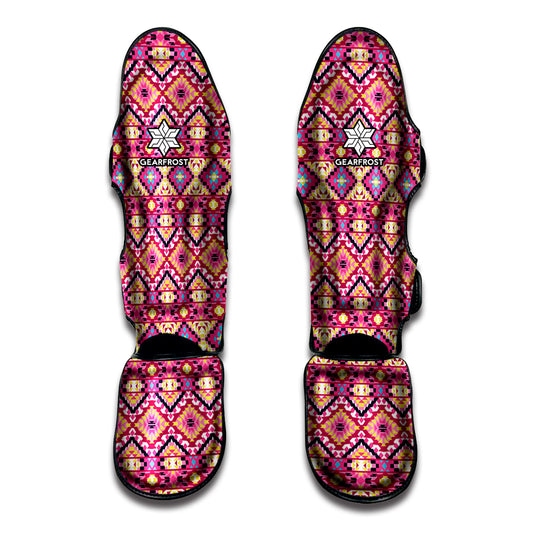 Pink Aztec Geometric Ethnic Pattern Print Muay Thai Shin Guard