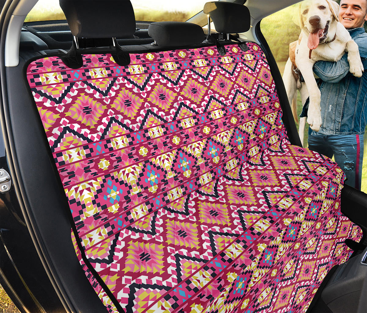 Pink Aztec Geometric Ethnic Pattern Print Pet Car Back Seat Cover